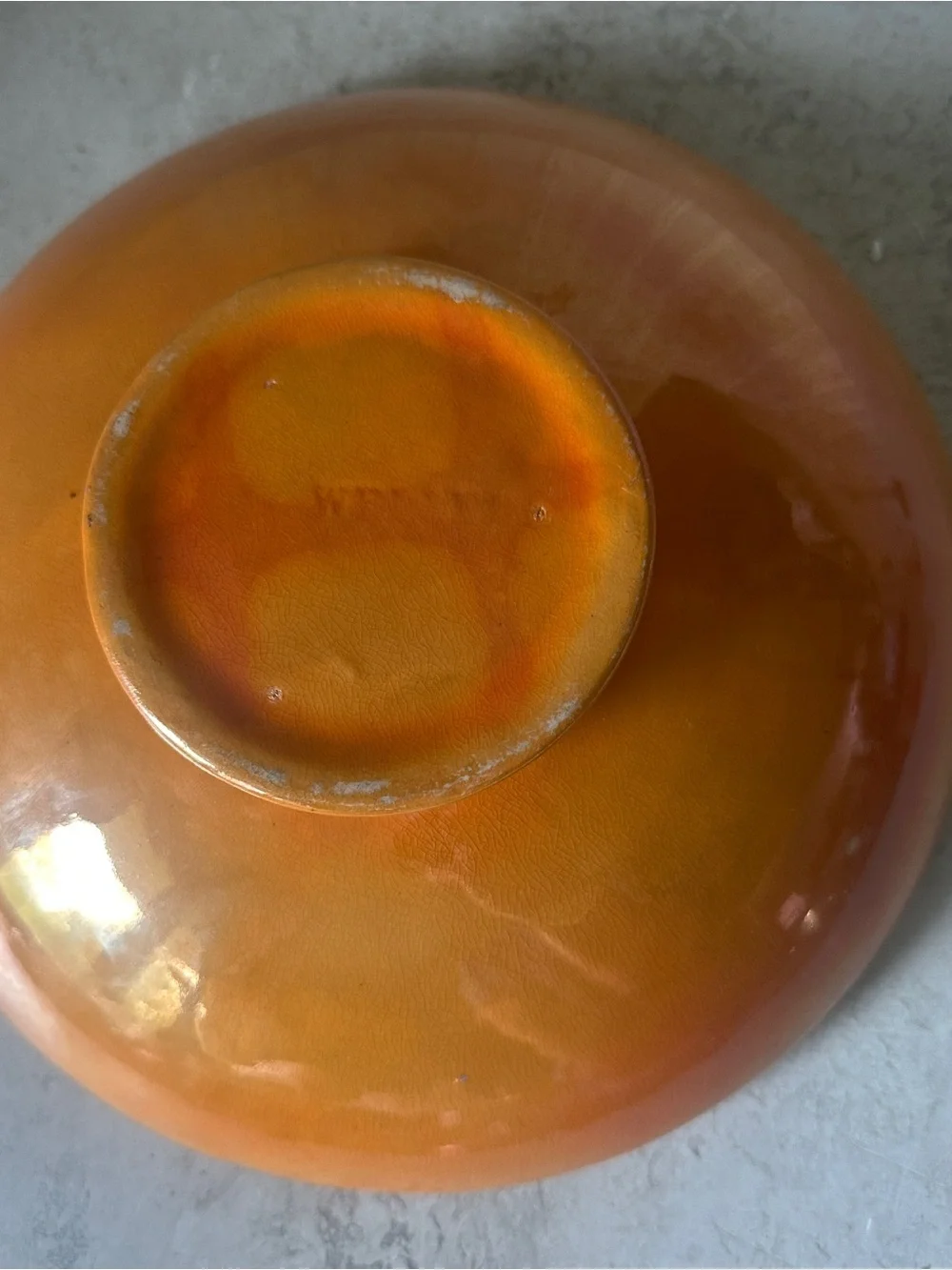 Weller Lustre Console Bowl Footed Centerpiece 9.5” Orange Luster Art Deco 1920’s